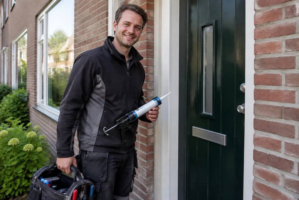 Vakman van Kitbedrijf Leidsche Rijn bij de voordeur van een woning